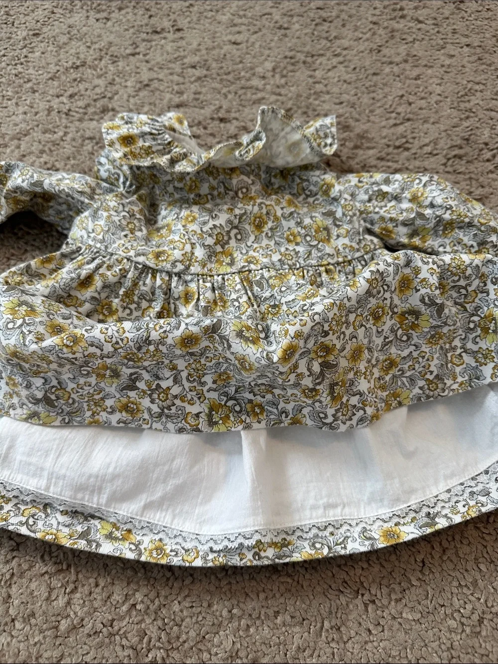 Baby Floral Ruffle Dress with Matching Diaper Cover - Yellow Floral 12m